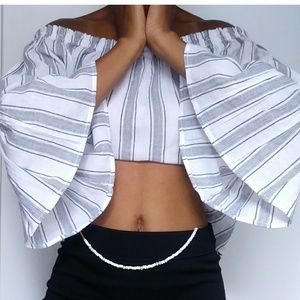 Striped bell leeve crop top
